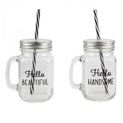 Hello Handsome & Beautiful Drinking Mason Jars assorted