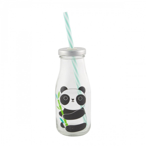 Aiko Panda Mini Milk Bottle with Straw