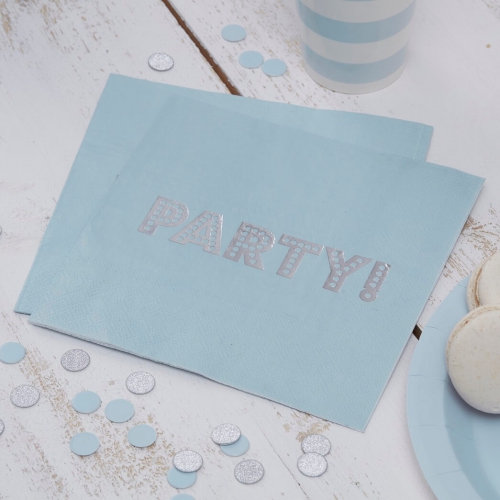 Baby Blue & Silver Foil PARTY Napkins - Pastel Perfection