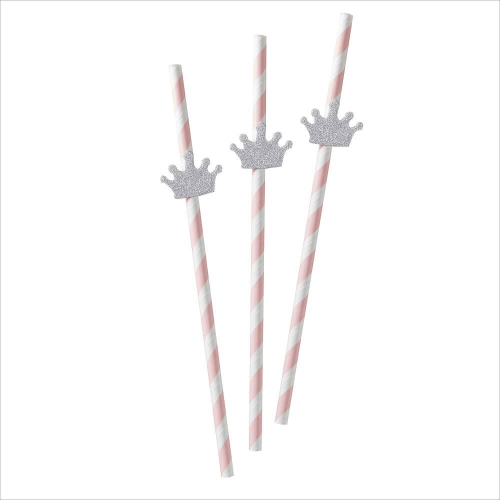 Silver Glitter Tiara Paper Straws - Princess Party