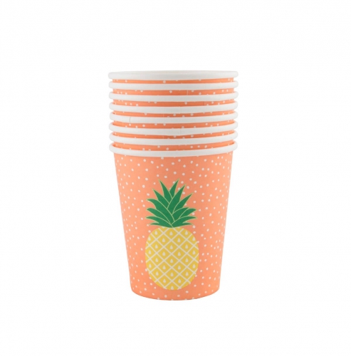 Set of 8 Tropical Summer Pineapple Paper Cups