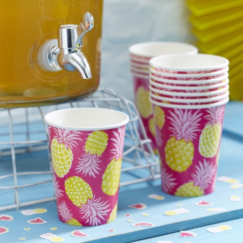 Pineapple Hot Pink Paper Cups - Summer Fruits