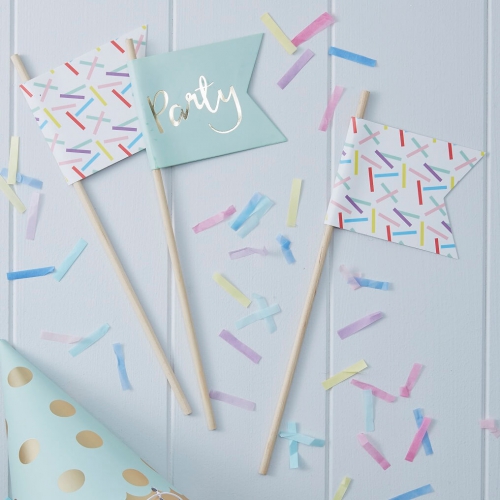 Gold Foiled & Sprinkles Party Flags - Pick and Mix