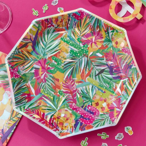 Iridescent Tropical Print Paper Plates - Hot Summer