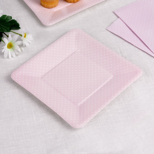 Paper Plates - Pink Polka Dot Square