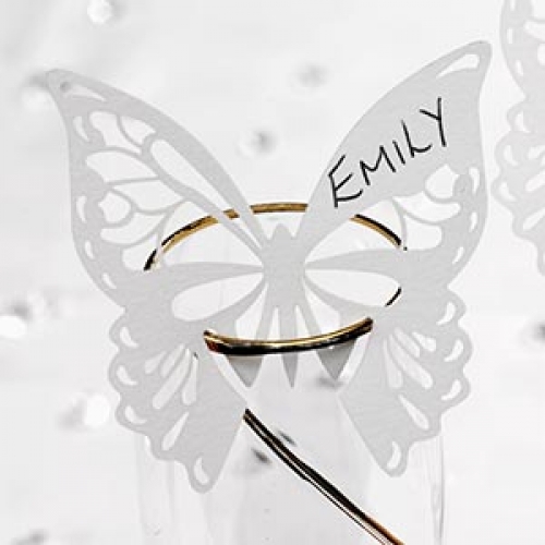 Elegant Butterfly - Laser Cut Place Card for Glass - White