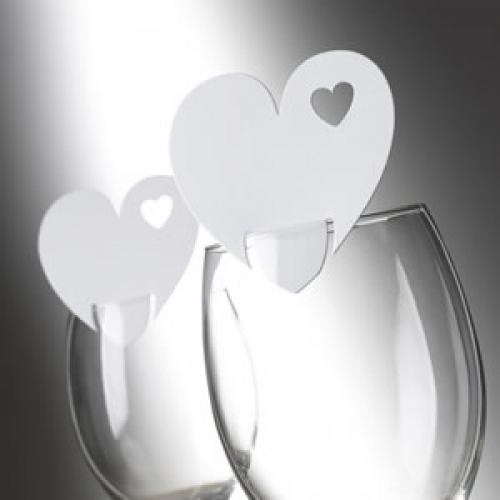 Place Card On Glass - Heart White