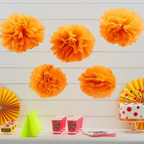 Tissue Paper Pom Poms - Neon Orange - Neon Birthday