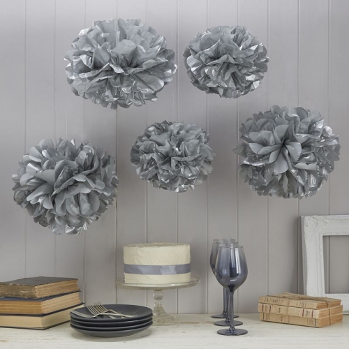 Vintage Lace - Tissue Paper Pom Poms - Silver