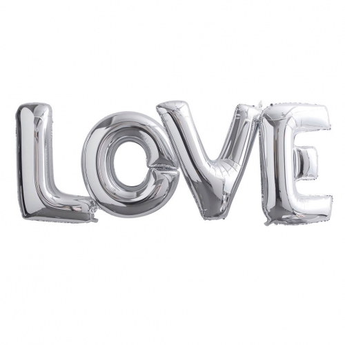 Giant Love Foiled Balloons - Silver - Metallic Perfection