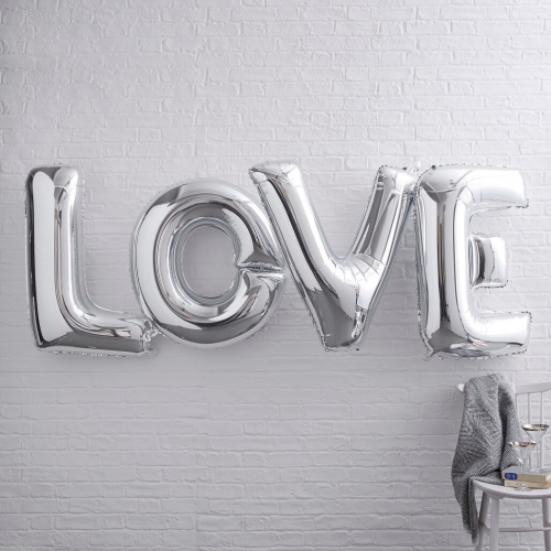 Giant Love Foiled Balloons - Silver - Metallic Perfection