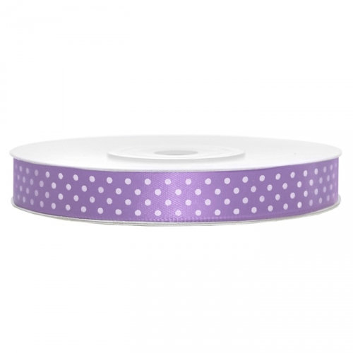 Satin ribbon with dots, 12 mm / 25 m, lavender