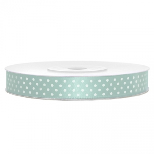 Satin ribbon with dots, 12 mm / 25 m, light mint