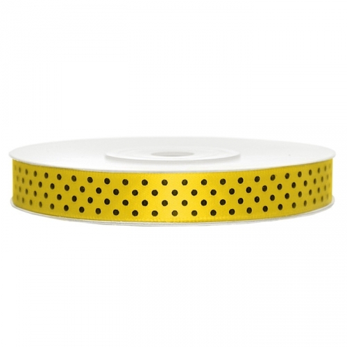 Satin ribbon with dots, 12 mm / 25 m, yellow