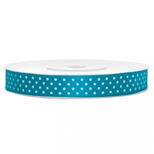 Satin ribbon with dots, 12 mm / 25 m, turquoise