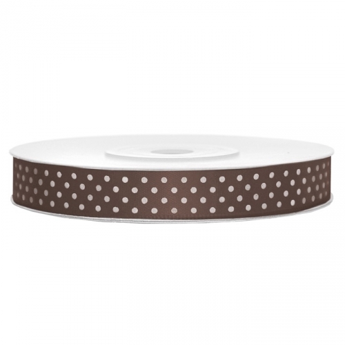 Satin ribbon with dots, 12 mm / 25 m, chocolate brown