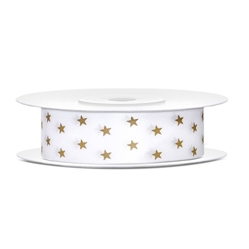 Satin ribbon Gold Stars, 18mm/10m