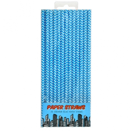 Blue Chevron Paper Straws – Pop Art Superhero Party