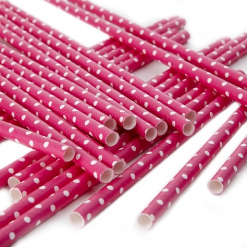 Polka Dot Paper Straws - Hot Pink