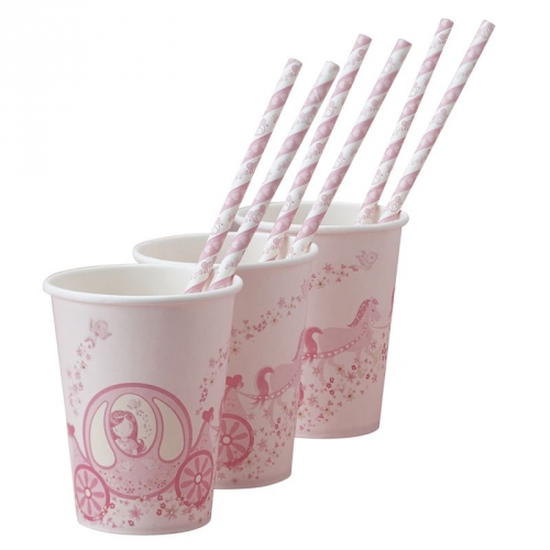 Princess Pink Carriage Paper Straws - Princess Party