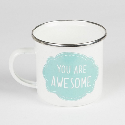 Tasse You Are Awesome Emaille - weiß/blau