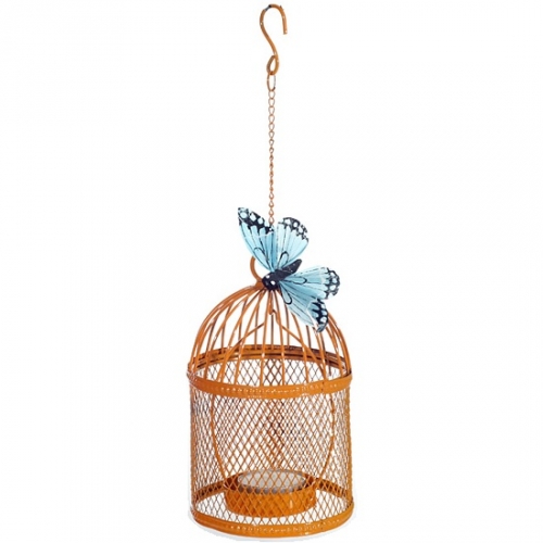 Tealight candle bird cage - orange