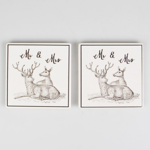 Set of 2 Mr & Mrs Stag Coasters