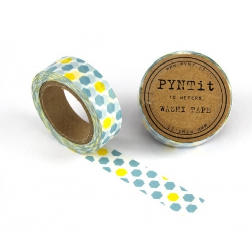 Washi Masking Tape Hexagon - blau/gelb/weiß