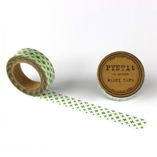 Washi Masking Tape Stars/Flowers - green/brown/white