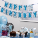 Girlande Happy Birthday - blau/grau